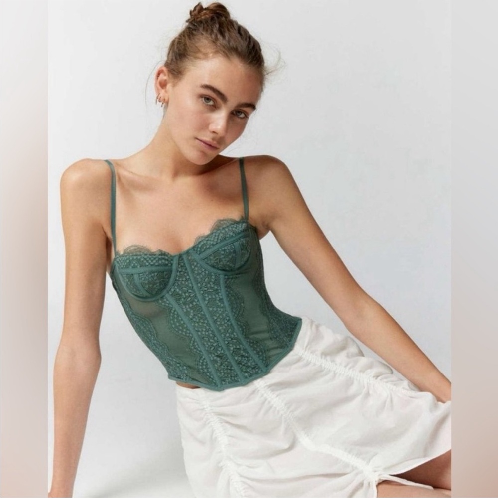 Green Modern Love Lace Corset Top